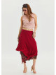 Red Asymmetrical Skirt with Elastic Waist and Tie Detail 4518